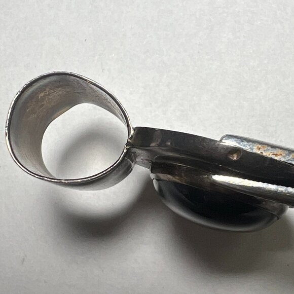 Vintage Unisex Large Artisan Sterling Silver 925 Black Onyx Pendant Slide 43g - Picture 7 of 8